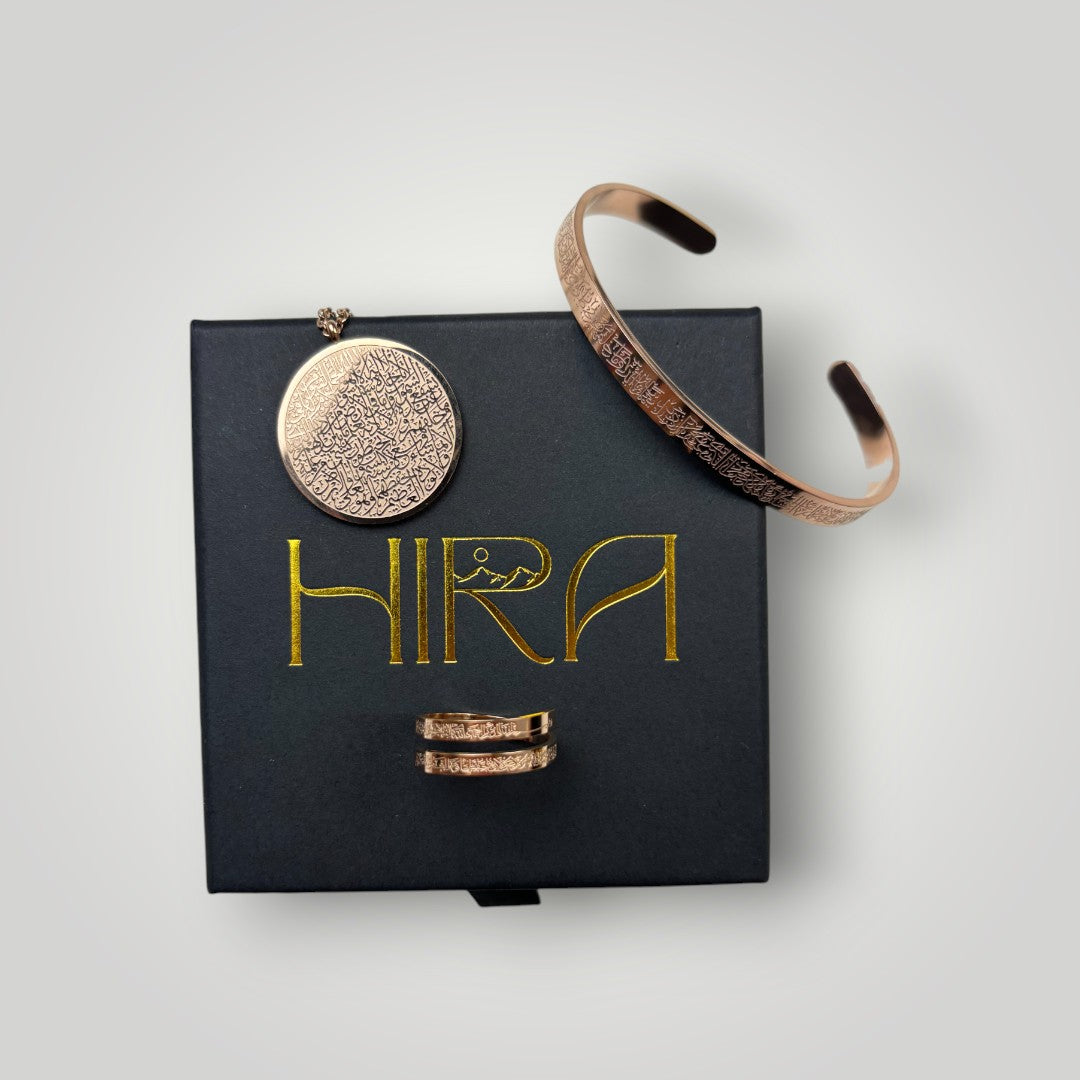 Ayatul Kursi 3er Set | Armband | Ring | Halskette - Rosegold - Hira