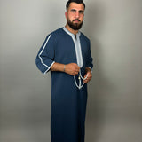 H I R A Jalabiya - Dark Blue / White
