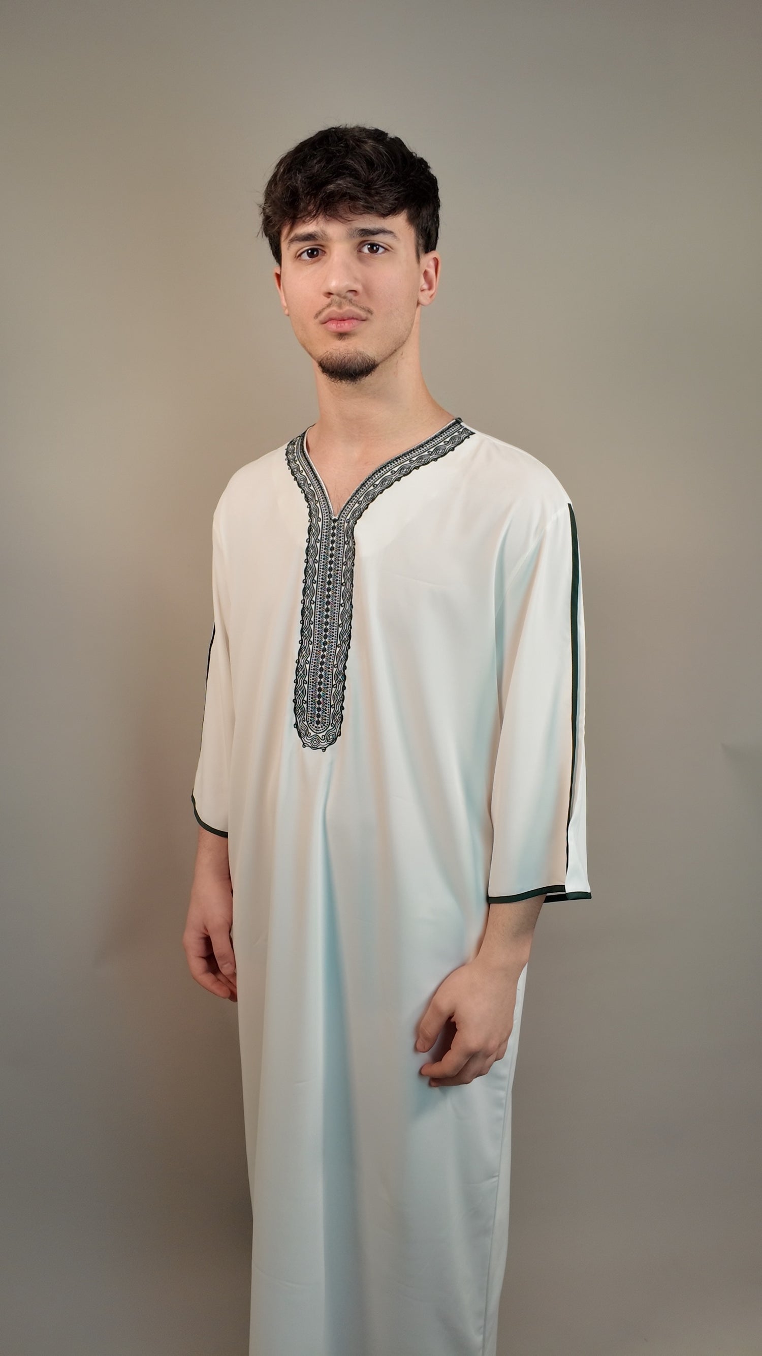 HIRA Jalabiya - Weiß/Royal Grün - Hira