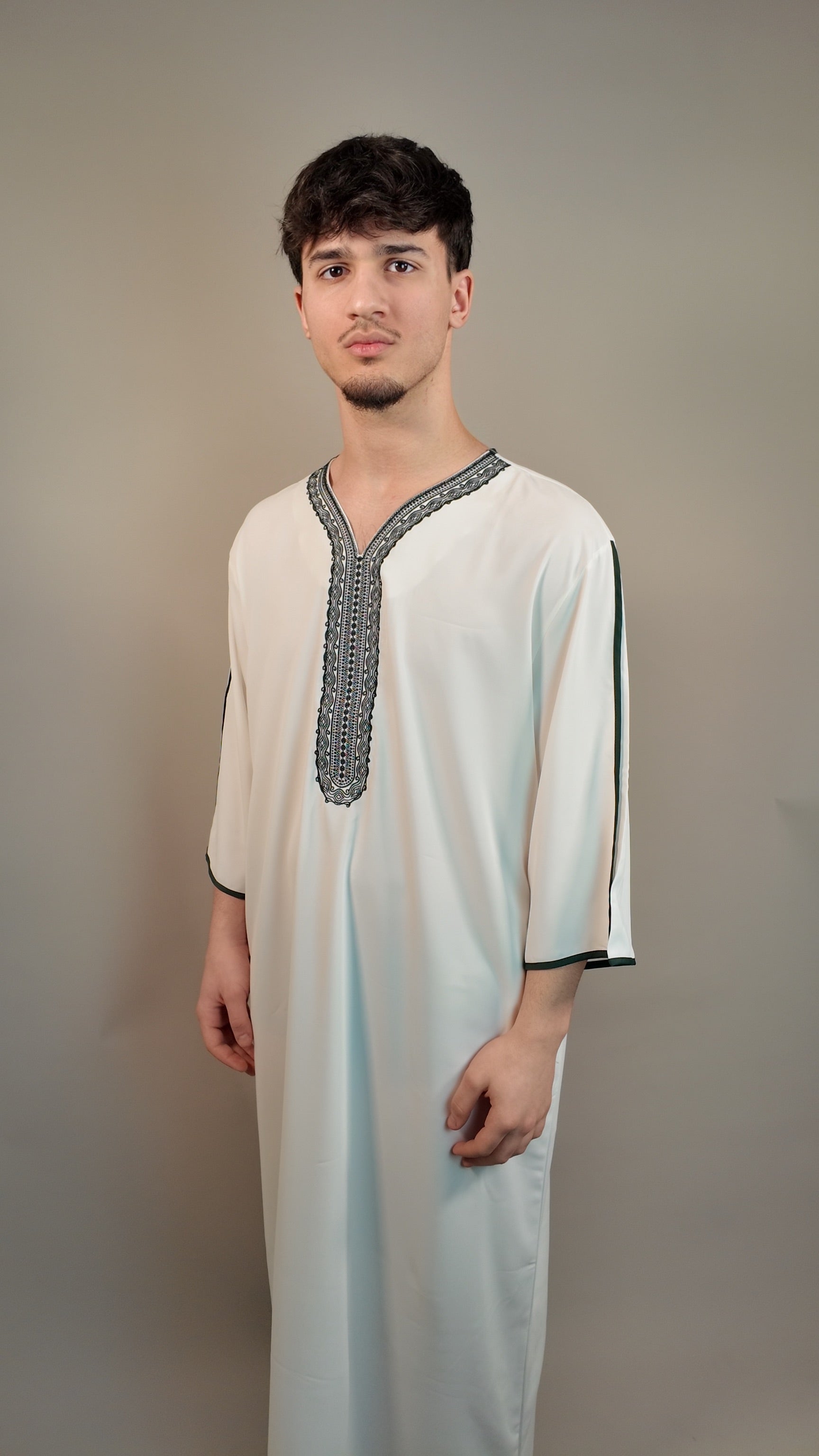 HIRA Jalabiya - Weiß/Royal Grün - Hira